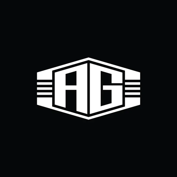 Ag手紙ロゴモノグラムストライプアウトラインスタイルデザインテンプレートと六角形のエンブレム形状 — ストック写真