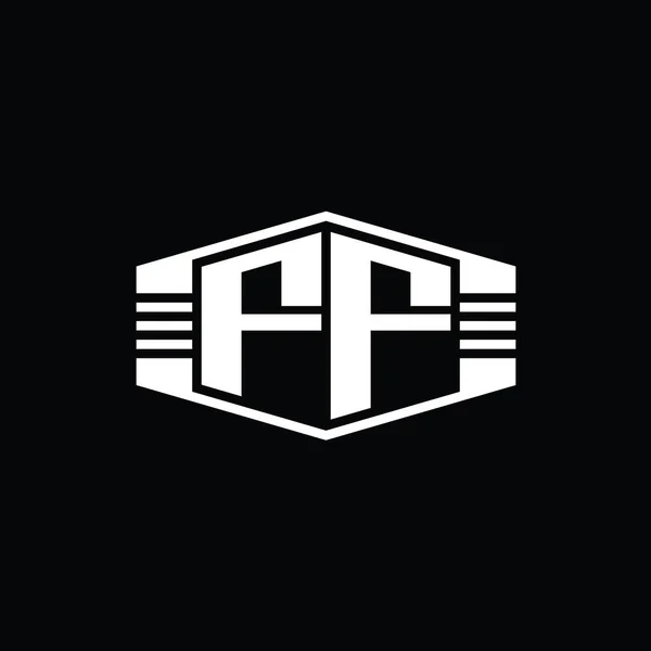 Ff字母标志六边形正方形标志 带有条纹轮廓样式设计模板 — 图库照片