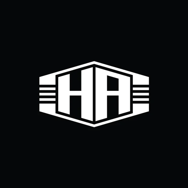 Harfi Logo Monogram Altıgen Amblem Şekli Çizgili Ana Hatlar Biçim — Stok fotoğraf