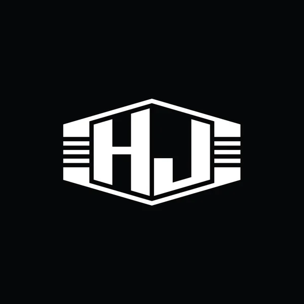 Bokstav Logotyp Monogram Hexagon Emblem Form Med Ränder Kontur Stil — Stockfoto
