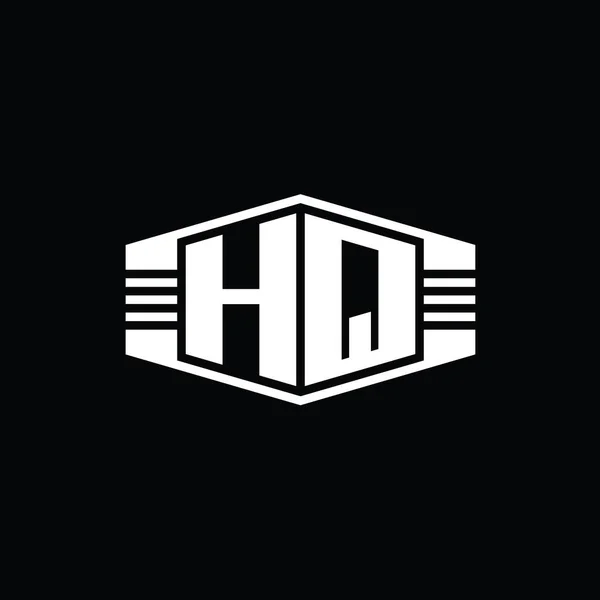 Karargah Harfi Logo Monogram Altıgen Amblem Şekli Çizgili Ana Hatlar — Stok fotoğraf