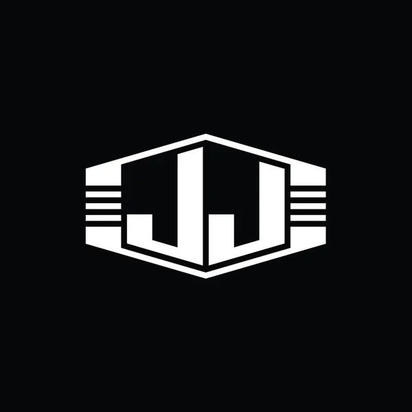 Carta Logo Monograma Forma Emblema Hexágono Com Listras Esboço Modelo — Fotografia de Stock