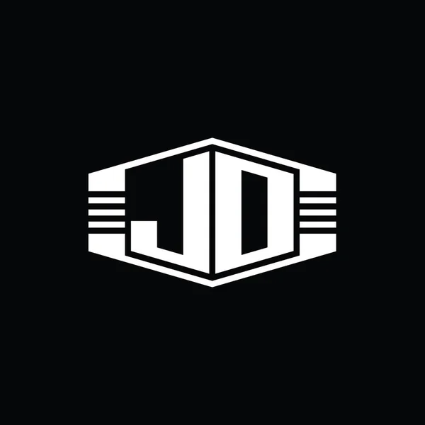 Letter Logo Monograma Hexágono Forma Emblema Com Listras Esboço Modelo — Fotografia de Stock