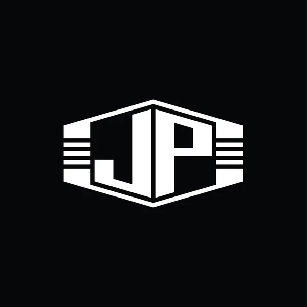 Эмблема Шестиугольника Эмблемой Логотипа Letter Logo Шаблоном Дизайна Контура Полос — стоковое фото