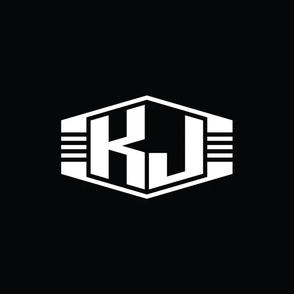 Kjレターロゴモノグラム六角形エンブレム形状ストライプアウトラインスタイルデザインテンプレート — ストック写真
