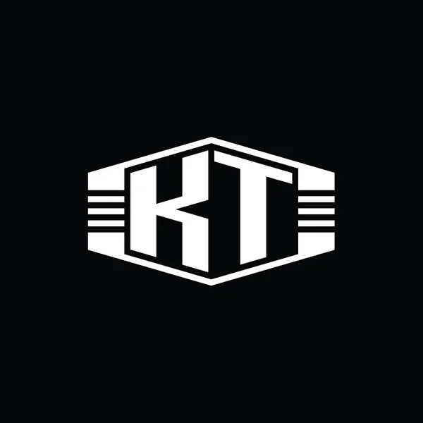 Kt字母标志六边形六边形带有条纹轮廓设计模板 — 图库照片