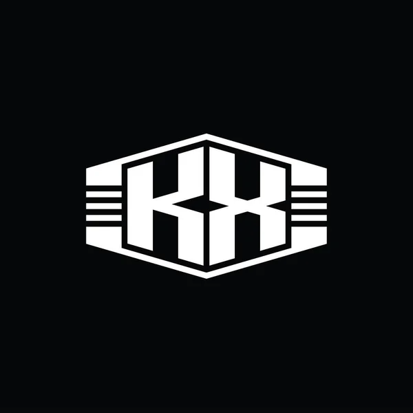 Kxレターロゴモノグラムストライプアウトラインスタイルデザインテンプレート付き六角形エンブレム形状 — ストック写真