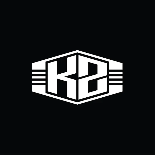 Kz文字ロゴモノグラムストライプアウトラインスタイルデザインテンプレートと六角形のエンブレム形状 — ストック写真