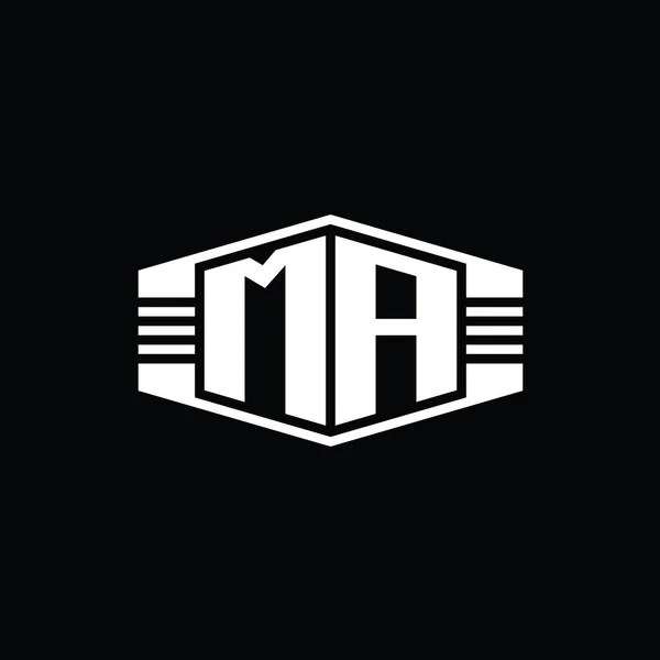 Harfi Logo Monogram Altıgen Amblem Şekli Çizgili Ana Hatlı Biçim — Stok fotoğraf