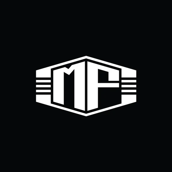 Mf文字ロゴモノグラム六角形エンブレム形状ストライプアウトラインスタイルデザインテンプレート — ストック写真