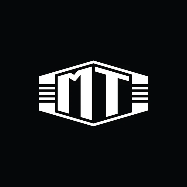 Mt手紙ロゴモノグラムストライプアウトラインスタイルデザインテンプレートと六角形のエンブレム形状 — ストック写真