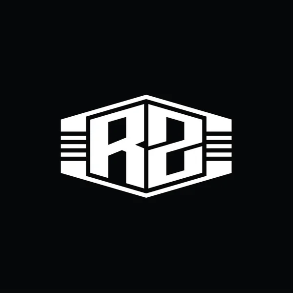 Rzの手紙ロゴモノグラムストライプアウトラインスタイルデザインテンプレートと六角形のエンブレム形状 — ストック写真