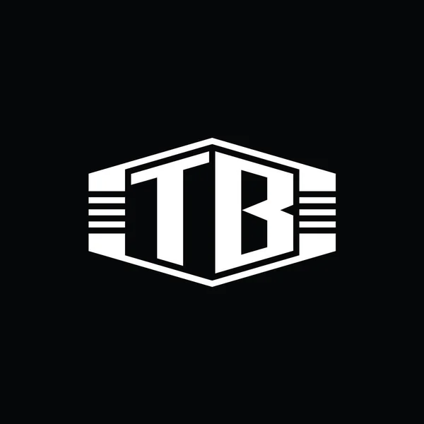 Tb手紙ロゴモノグラムストライプアウトラインスタイルデザインテンプレートと六角形のエンブレム形状 — ストック写真
