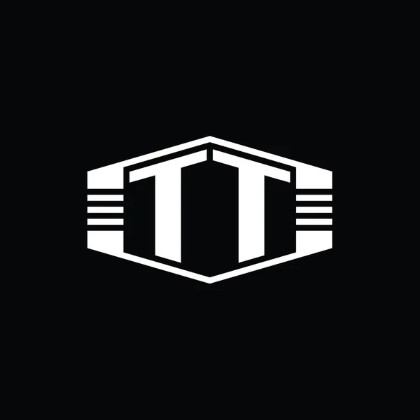Ttレターロゴモノグラム六角形エンブレム形状ストライプアウトラインスタイルデザインテンプレート — ストック写真