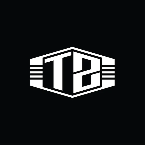 Tzレターロゴモノグラムストライプアウトラインスタイルデザインテンプレートと六角形のエンブレム形状 — ストック写真