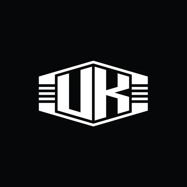 Ηνωμένο Βασίλειο Letter Λογότυπο Μονόγραμμα Εξάγωνο Έμβλημα Σχήμα Ρίγες Περίγραμμα — Φωτογραφία Αρχείου