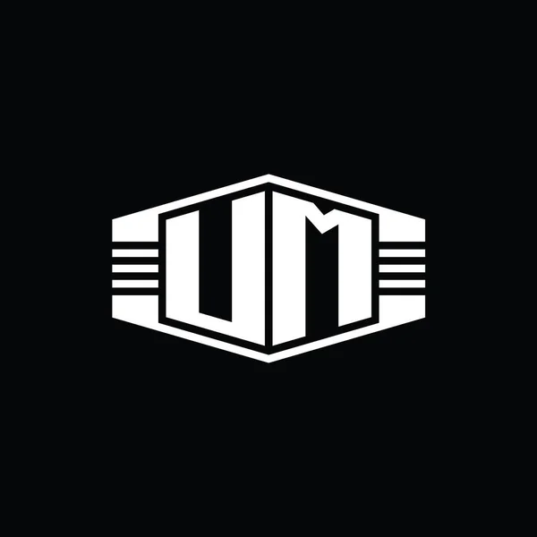 Letter Logo Monogram Bentuk Lambang Heksagon Dengan Garis Garis Outline — Stok Foto
