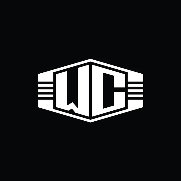 Wcの手紙ロゴモノグラムストライプアウトラインスタイルデザインテンプレートと六角形のエンブレム形状 — ストック写真