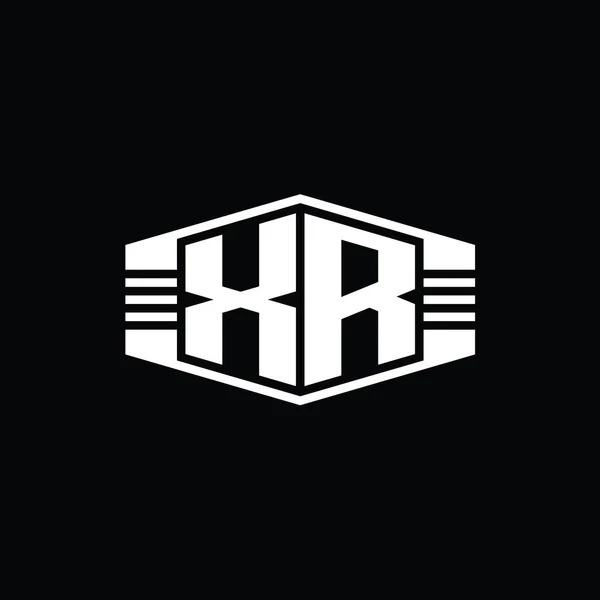 Brev Logotyp Monogram Hexagon Emblem Form Med Ränder Kontur Stil — Stockfoto