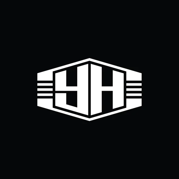 Yh文字ロゴモノグラムストライプアウトラインスタイルデザインテンプレートと六角形のエンブレム形状 — ストック写真