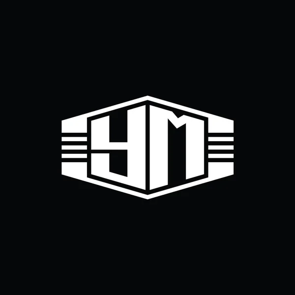 Letter Logo Monogramm Sechseck Emblem Form Mit Streifen Umreißen Stil — Stockfoto