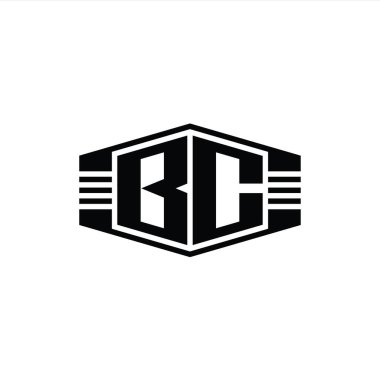 BC Harfi Logo monogram altıgen amblem şekli çizgili ana hat biçim tasarım şablonu