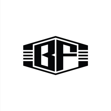 BF Harfi Logo monogram altıgen amblem şekli çizgili tasarım biçimi şablonu