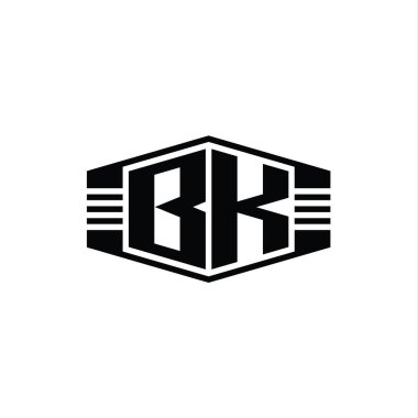 BK Harfi Logo monogram altıgen amblem şekli çizgili tasarım biçimi şablonu