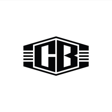 CB Harfi Logo monogram altıgen amblem şekli çizgili tasarım şablonu