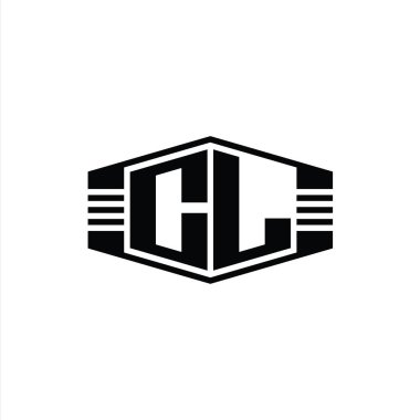 CL Harfi Logo monogram altıgen amblem şekli çizgili tasarım biçimi şablonu