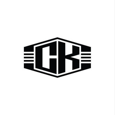 CK Harfi Logo monogram altıgen amblem şekli çizgili ana hat biçim tasarım şablonu