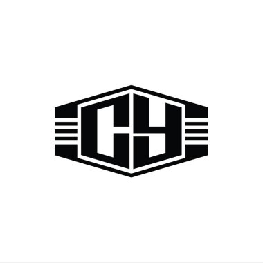 CY Harfi Logo monogram altıgen amblem şekli çizgili tasarım biçimi şablonu