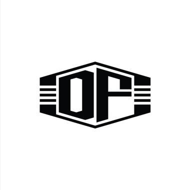 DF Harfi Logo monogram altıgen amblem şekli çizgili tasarım şablonu