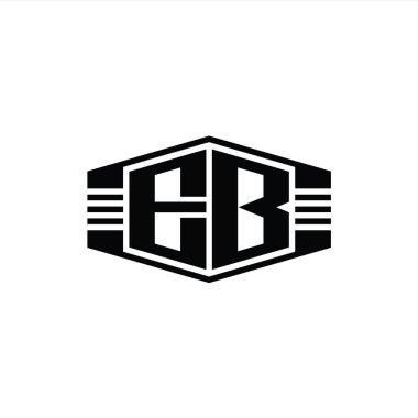 EB Harfi Logo monogram altıgen amblem şekli çizgili tasarım şablonu