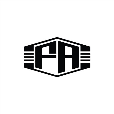 FA Harfi Logosu monogram altıgen amblem şekli çizgili tasarım şablonu