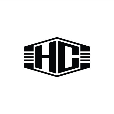 HC Harfi Logo monogram altıgen amblem şekli çizgili tasarım biçimi şablonu