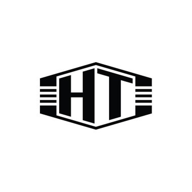 HT Harfi Logo monogram altıgen amblem şekli çizgili tasarım biçimi şablonu