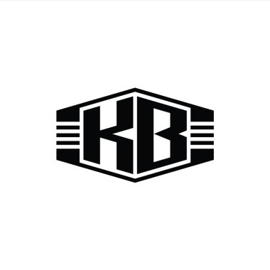 Çizgili tasarım şablonu olan KB Harfi Logo monogram altıgen amblemi