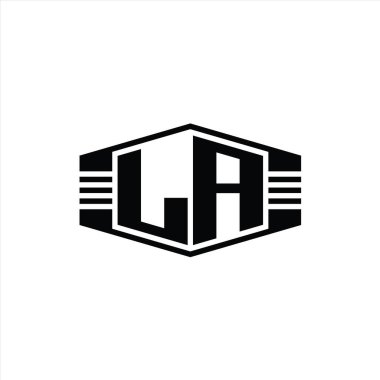 LA Harfi Logosu monogram altıgen amblem şekli çizgili tasarım şablonu