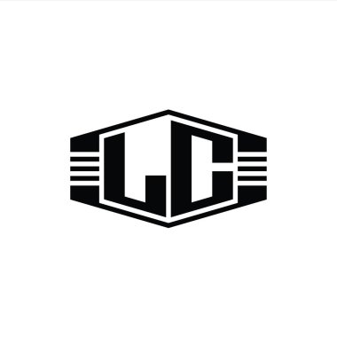 LC Harfi Logo monogram altıgen amblem şekli çizgili tasarım biçimi şablonu