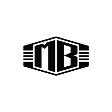 MB Harfi Logo monogram altıgen amblem şekli çizgili tasarım şablonu