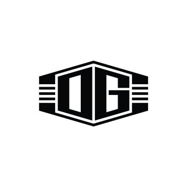 Çizgili tasarım şablonu olan OG Harfi Logo monogram altıgen amblemi