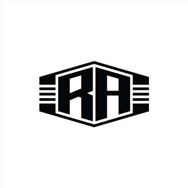 RA Harfi Logo monogram altıgen amblem şekli çizgili tasarım şablonu