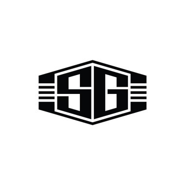 SG Harfi Logo monogram altıgen amblem şekli çizgili tasarım şablonu