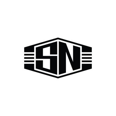 SN Harfli Logo monogram altıgen amblem şekli çizgili tasarım biçimi şablonu