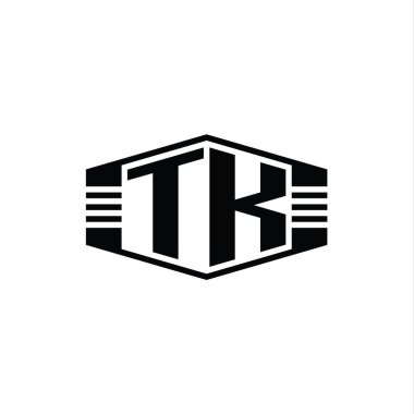 TK Harfi Logo monogram altıgen amblemi şekil çizgili ana hatlar biçim tasarım şablonu