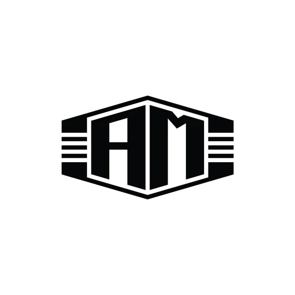 Brev Logotyp Monogram Hexagon Emblem Form Med Ränder Kontur Stil — Stockfoto