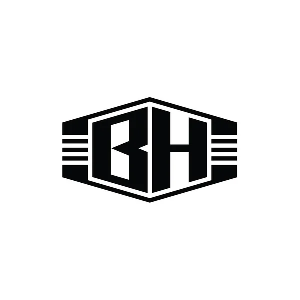 Harfli Logo Monogram Altıgen Amblemi Şekli Çizgili Tasarım Şablonu — Stok fotoğraf