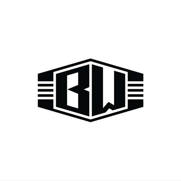 Bwレターロゴモノグラムストライプアウトラインスタイルデザインテンプレートと六角形のエンブレム形状 — ストック写真
