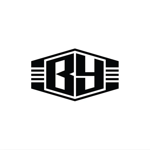 Harf Logosu Monogram Altıgen Amblem Şekli Ile Çizgili Ana Hat — Stok fotoğraf